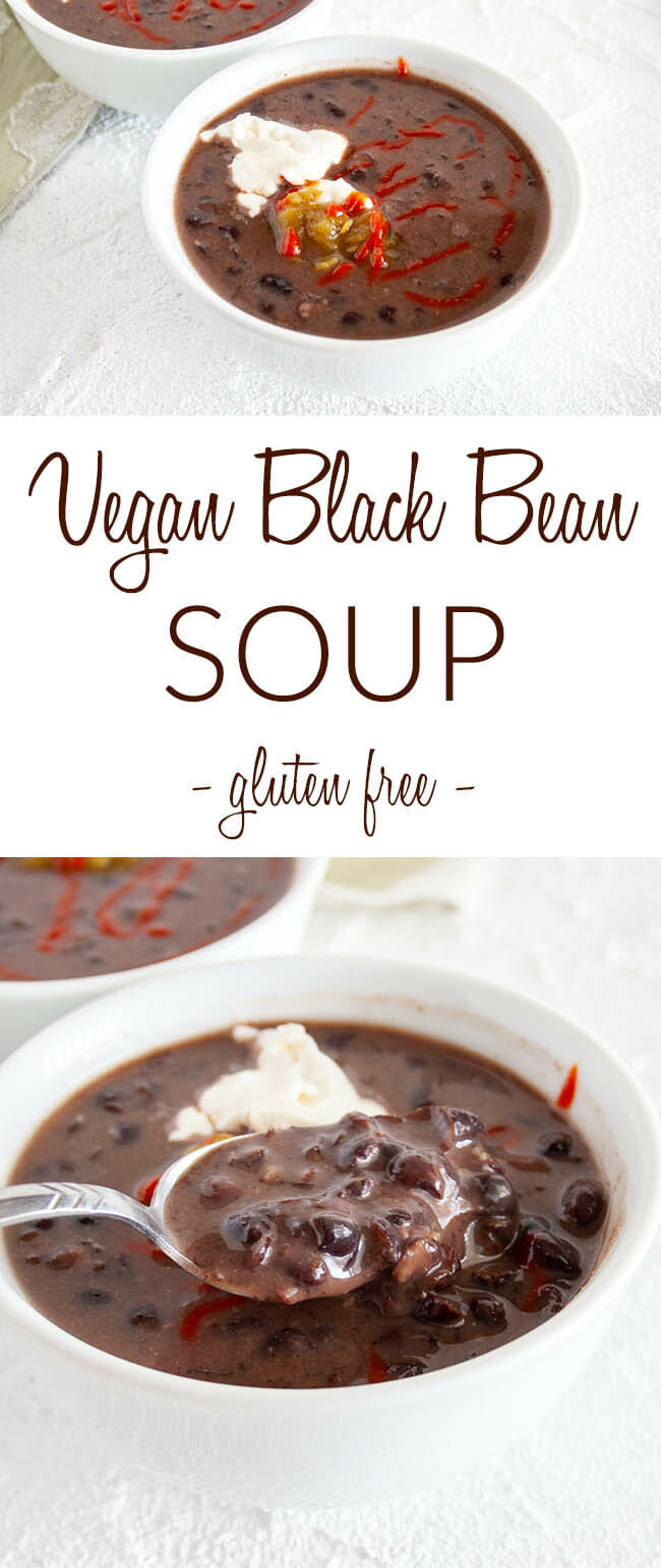 Vegan Black Bean Soup collage photo with text.