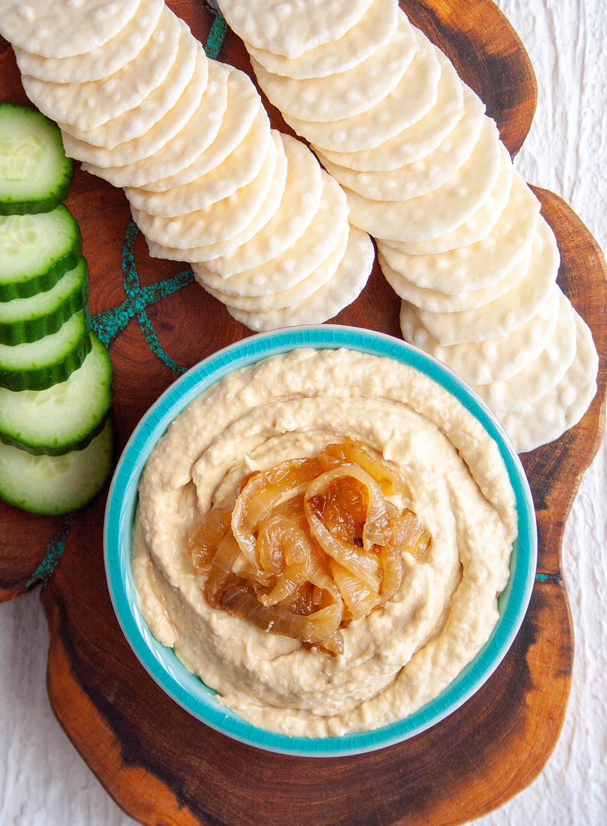 Caramelized Onion Hummus bird's eye view.