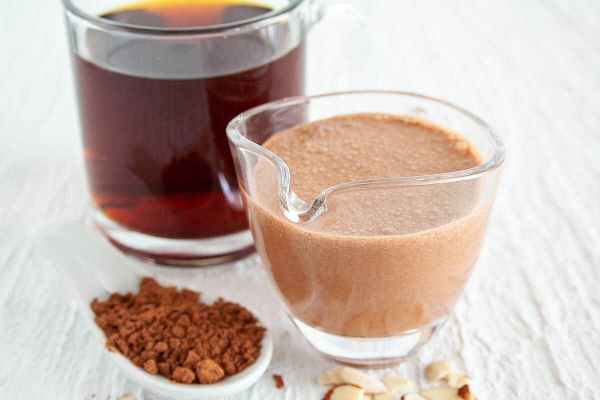 Chocolate Almond Creamer close up.