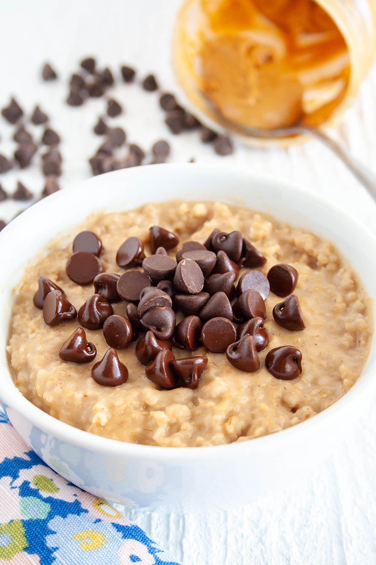 Peanut Butter Chocolate Chip Steel Cut Oats in a bowl.