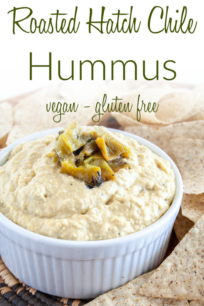 Roasted Hatch Chile Hummus photo with text.