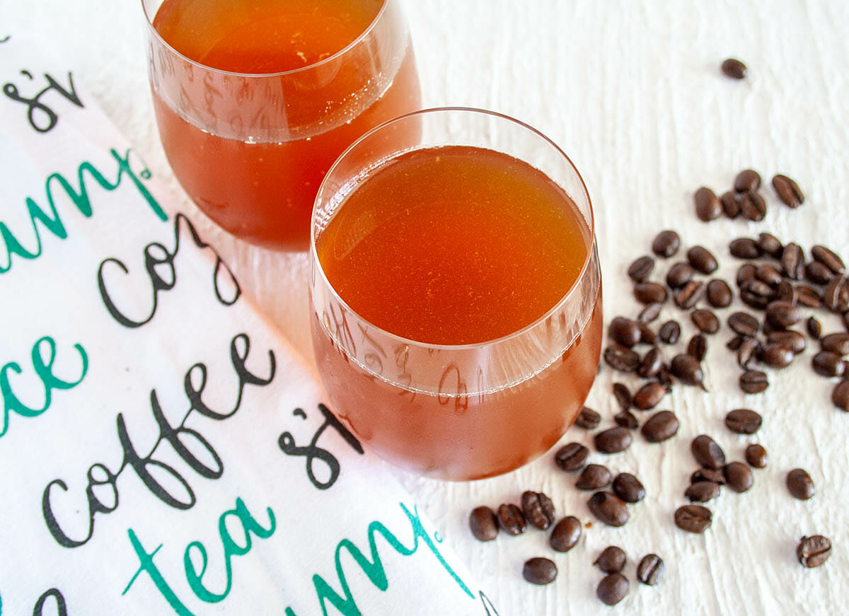 Coffee Kombucha in two glasses.