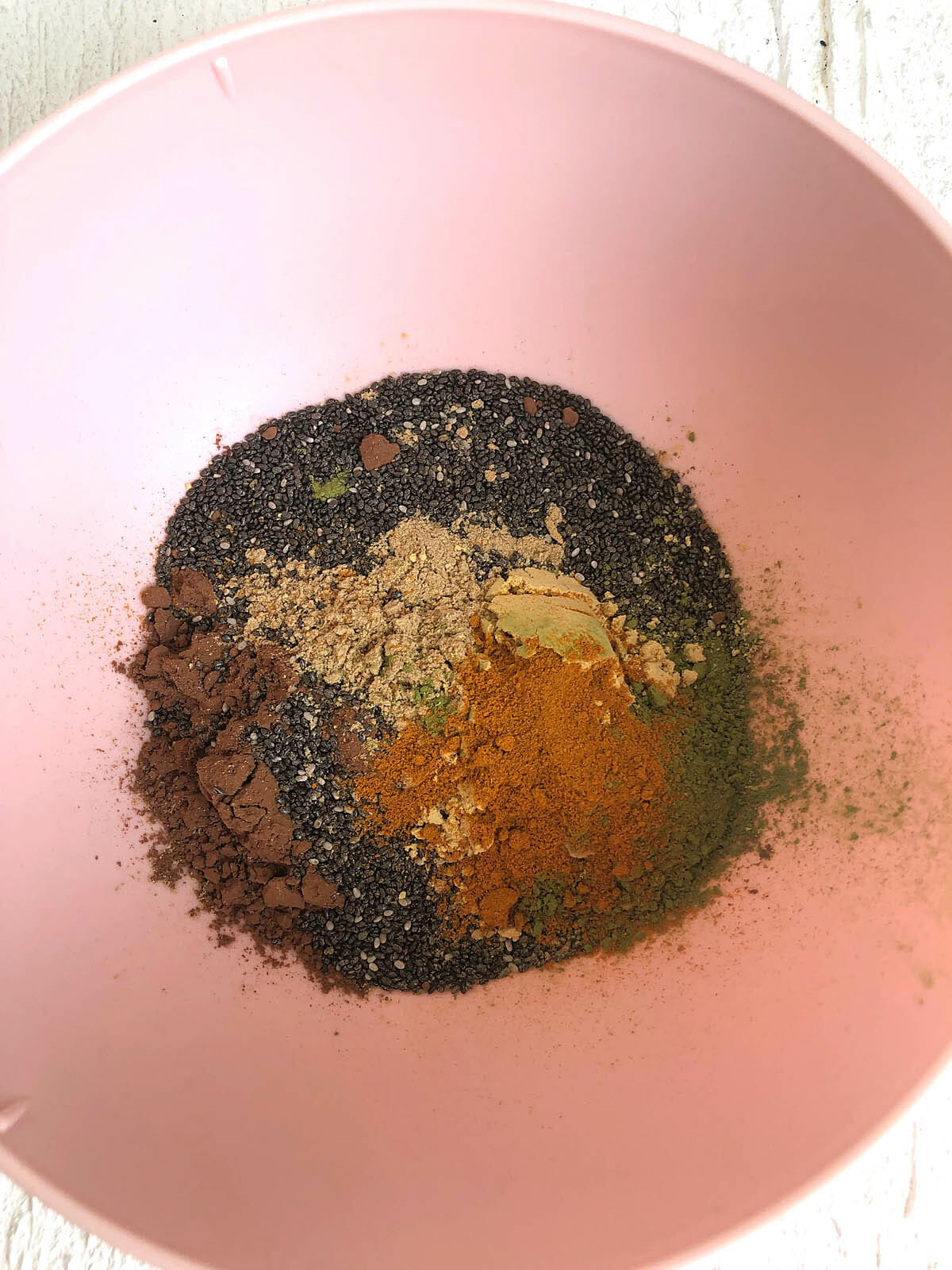 Smoothie Booster mixture in bowl before mixing.