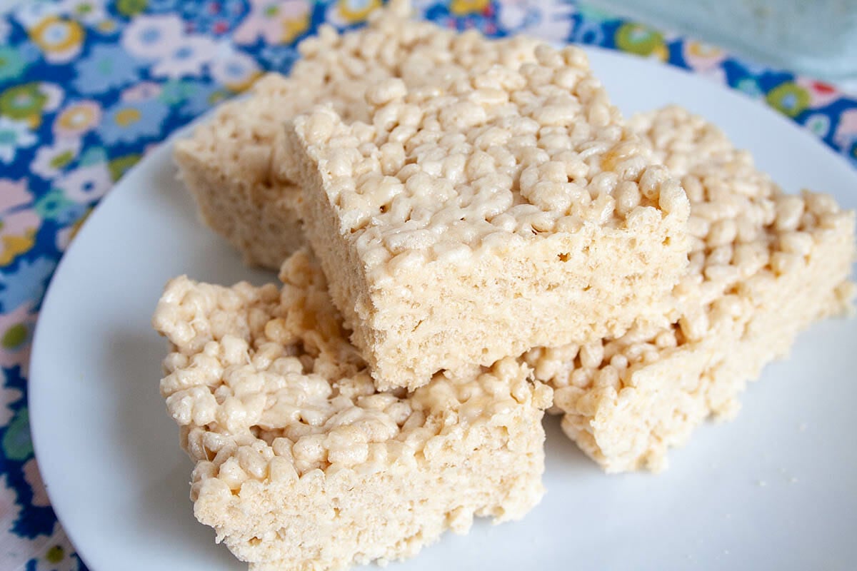 Vegan Rice Crispy Treats on plate.