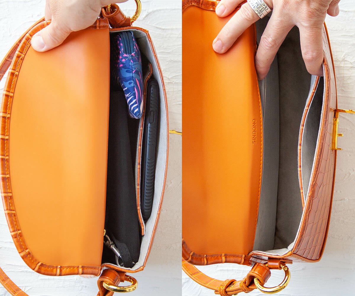 SINBONO Fiona Shoulder Bag with contents and without.