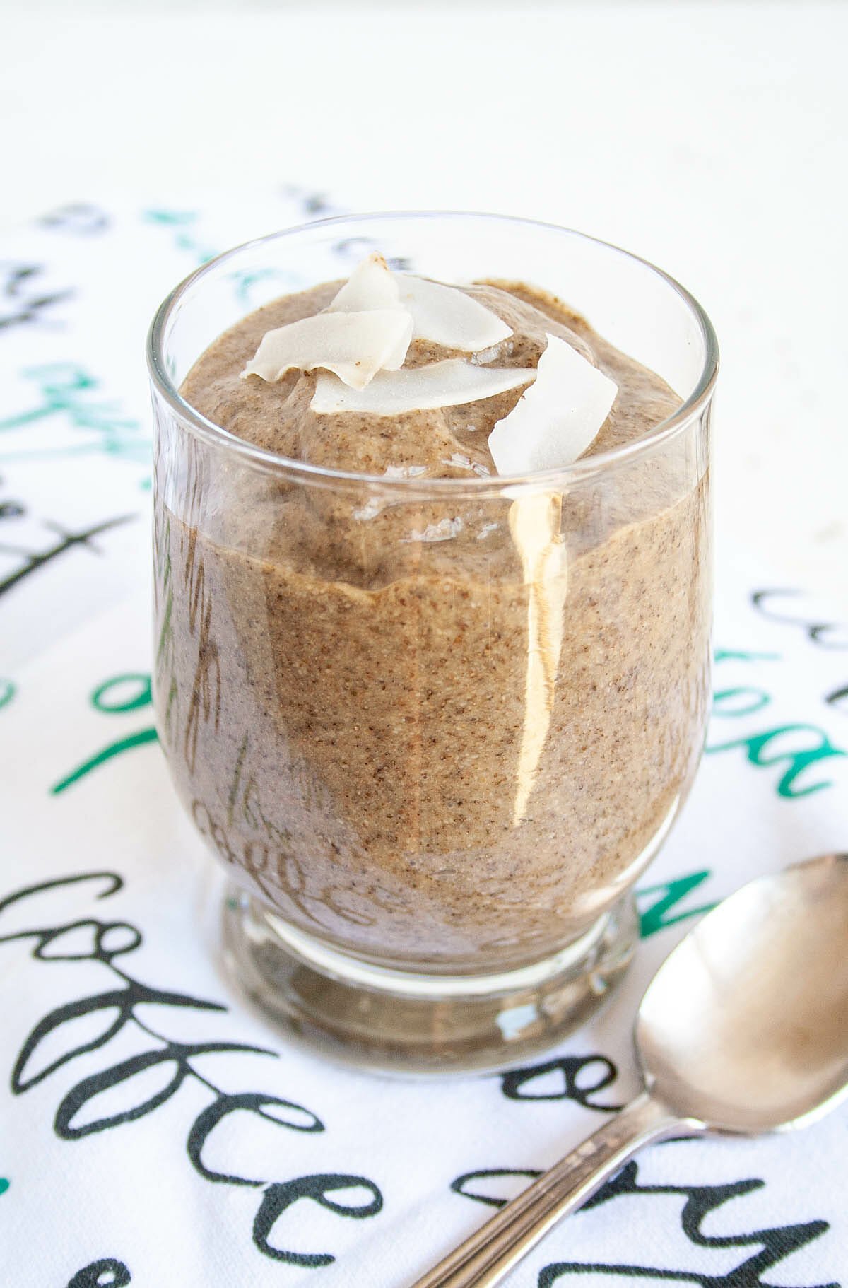 Thai Coffee Chia Pudding with spoon.