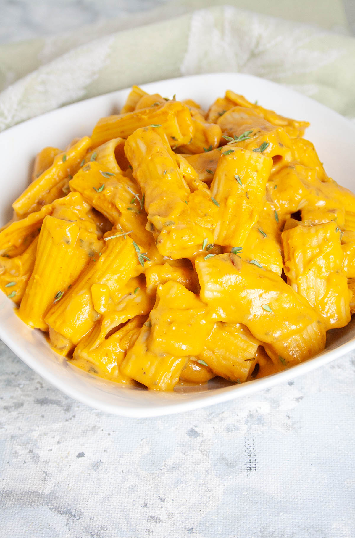 Vegan Pumpkin Pasta in a bowl.