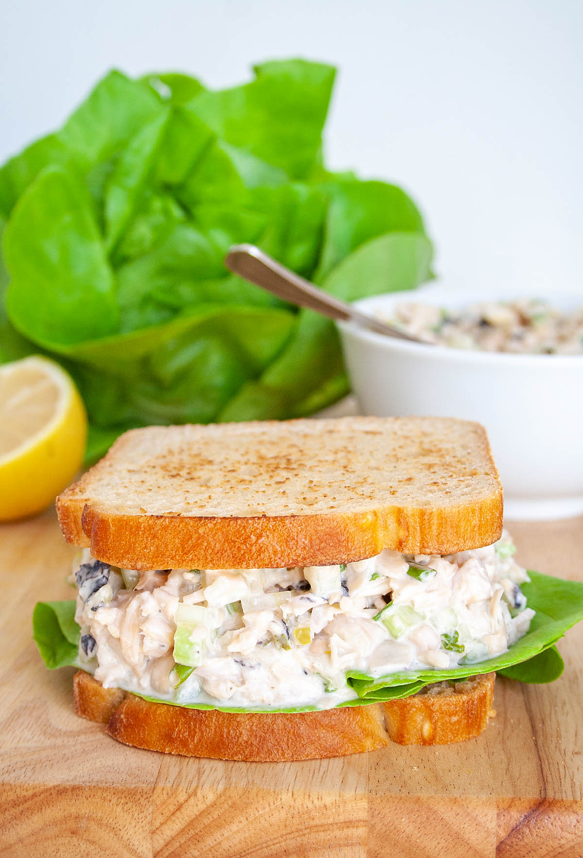 Vegan Tuna Salad sandwich on cutting board.