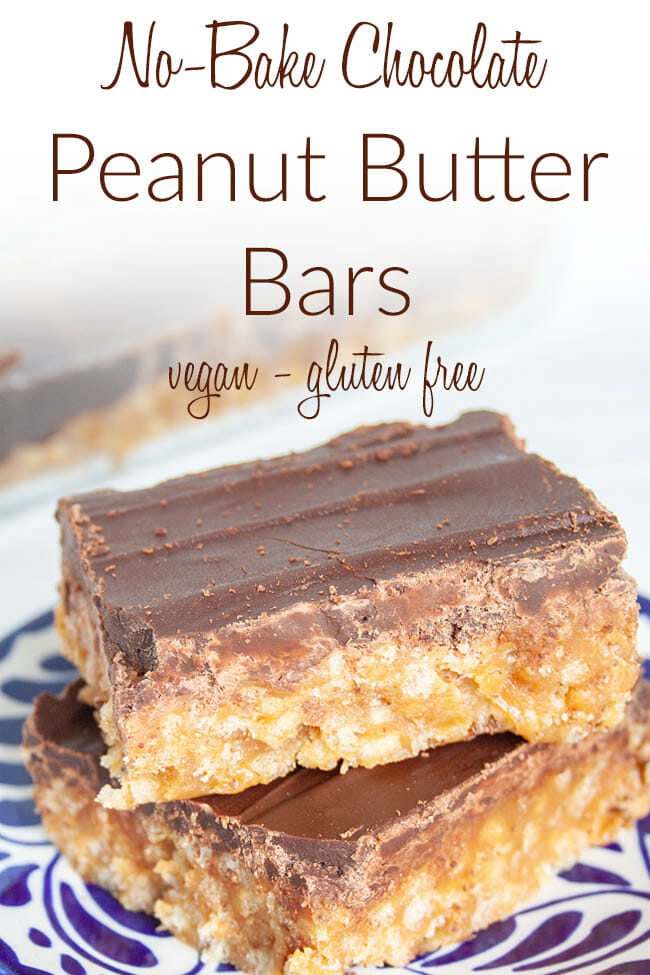 No-Bake Chocolate Peanut Butter Bars photo with text.
