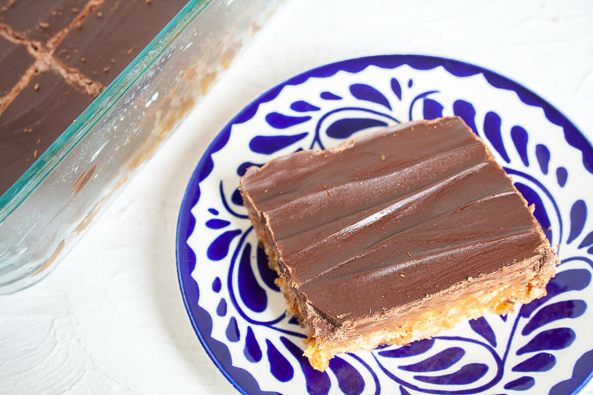 No-Bake Chocolate Peanut Butter Bar on a plate.