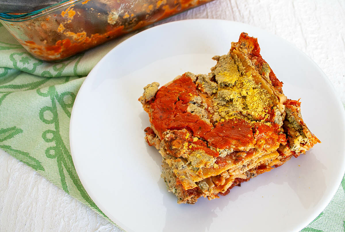 Vegan Spinach Lasagna on a plate.