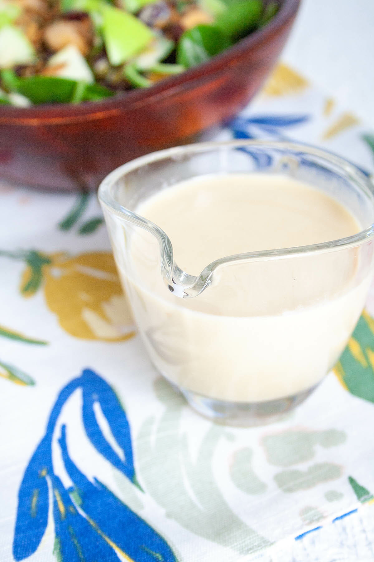 Maple Tahini Dressing in pitcher.