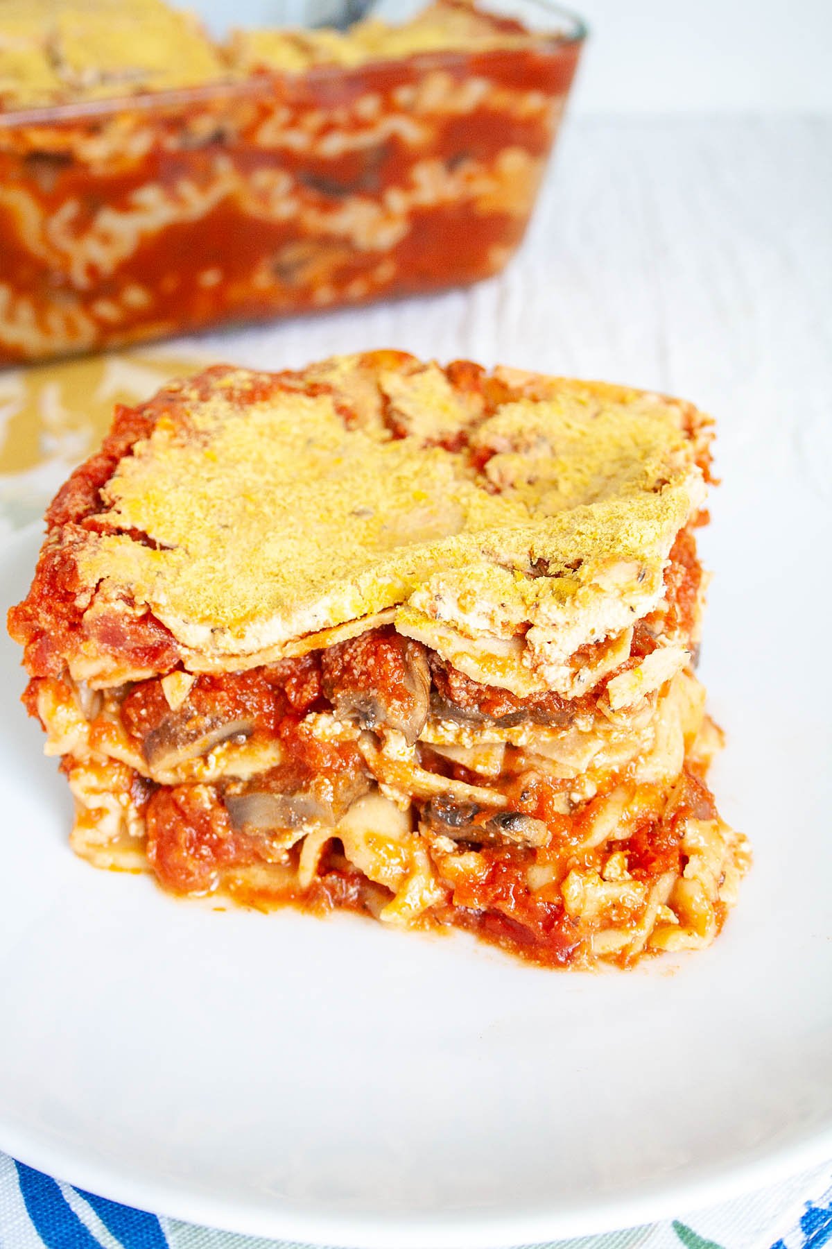 Vegan Mushroom Lasagna on a plate.