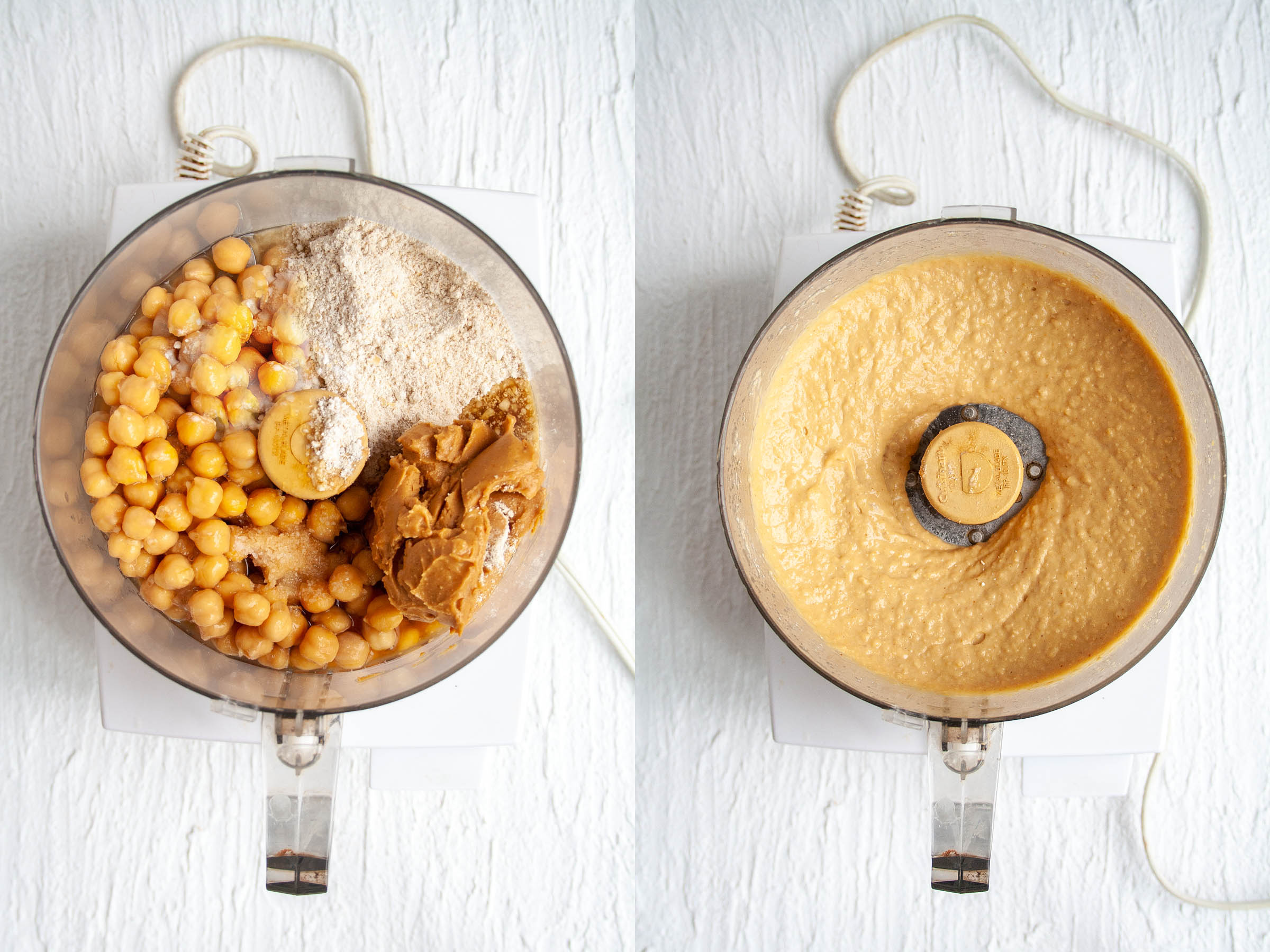 Chickpea Cookie Dough before and after mixing.