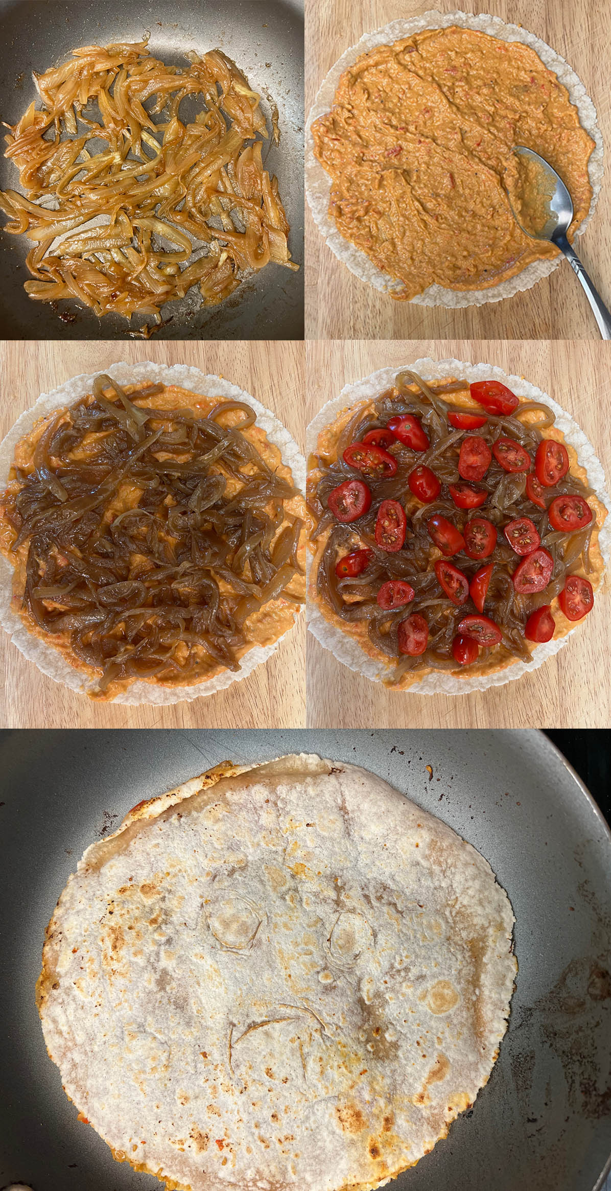 Stages of Hummus Quesadilla being made.