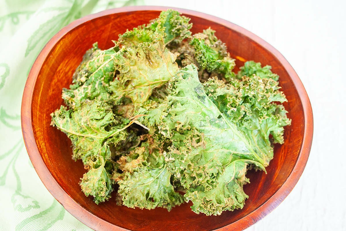 Wasabi Kale Chips in bowl.