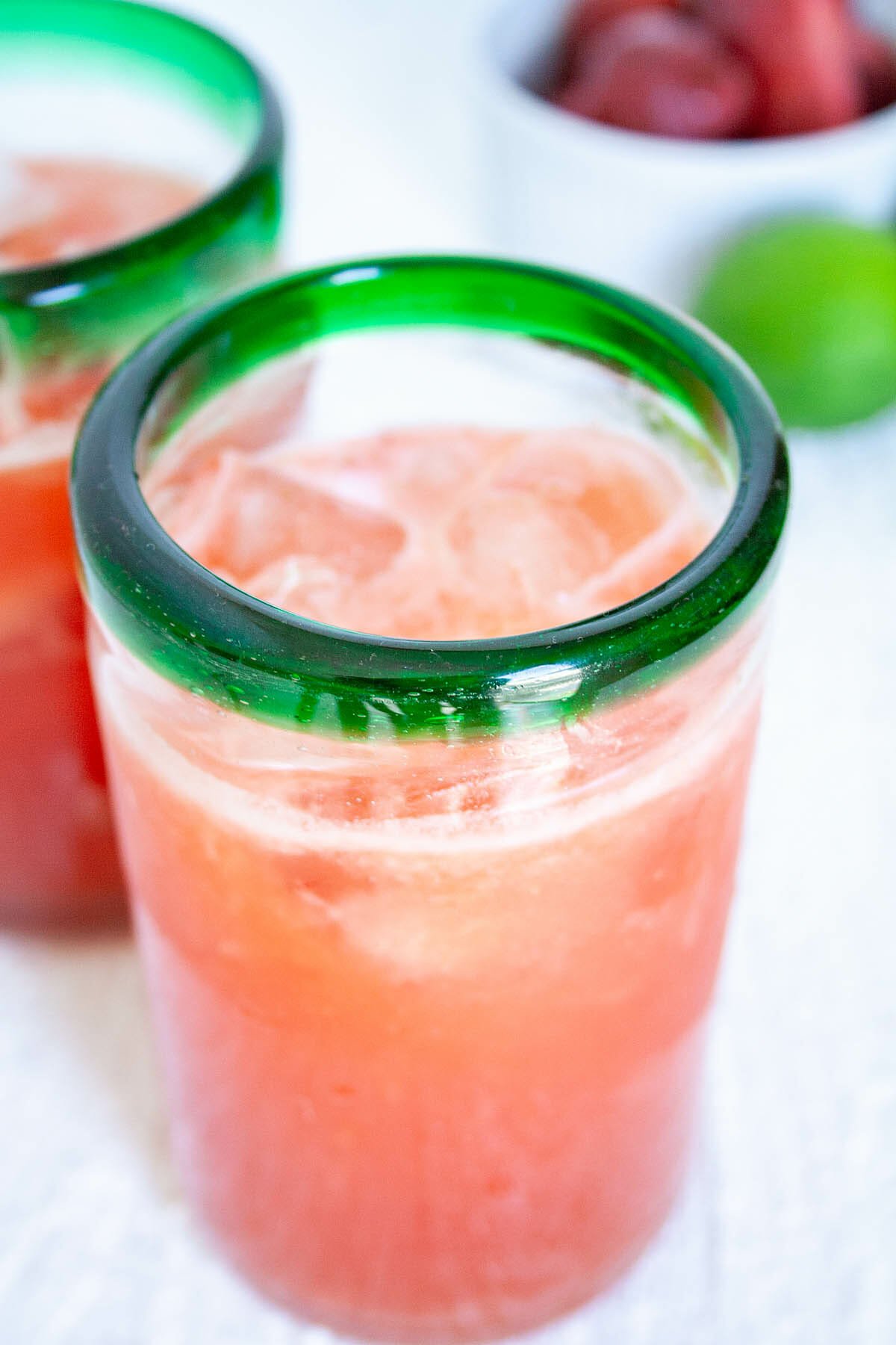 Strawberry Limeade in two glasses close up.