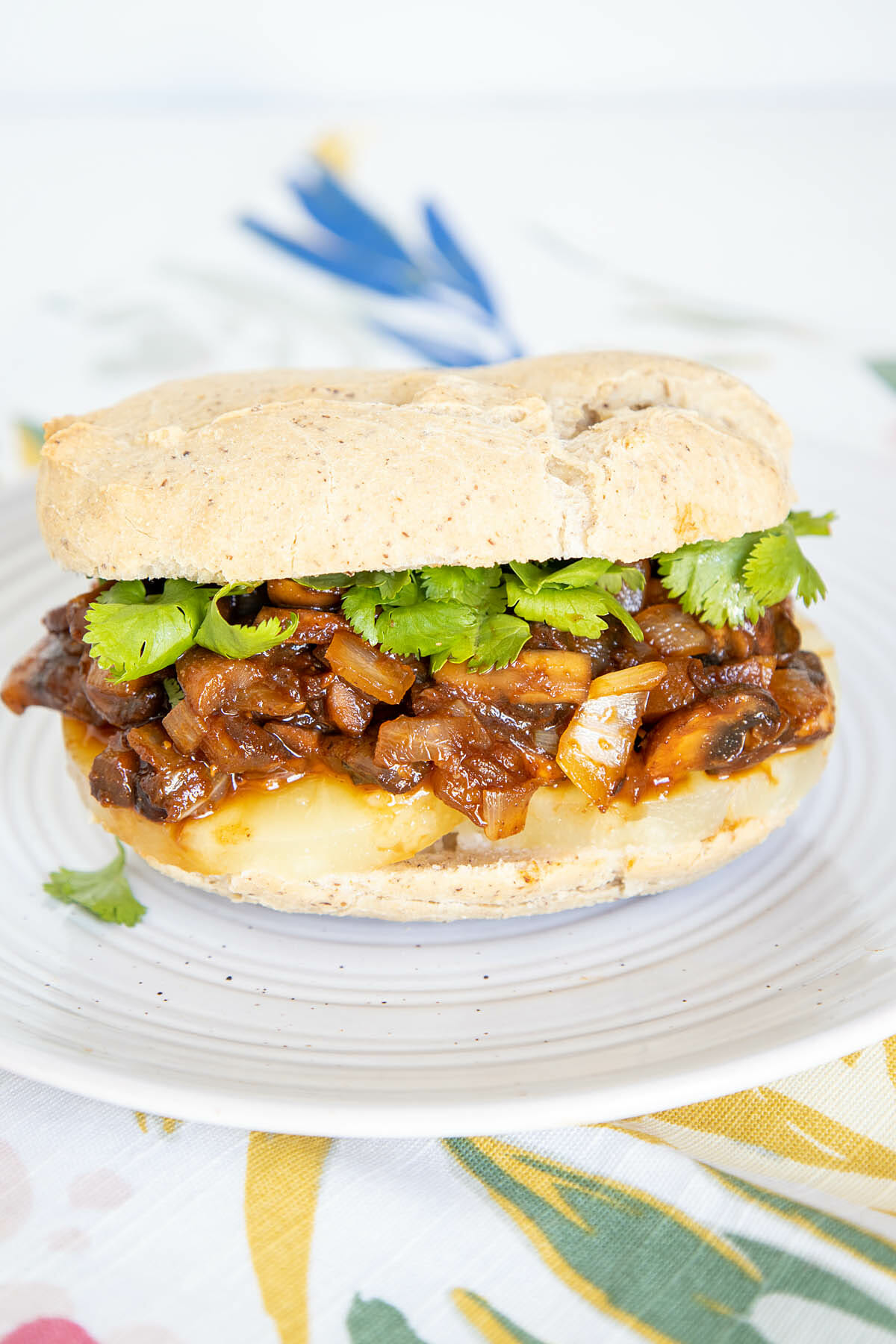 BBQ Mushroom Sandwich on a plate.