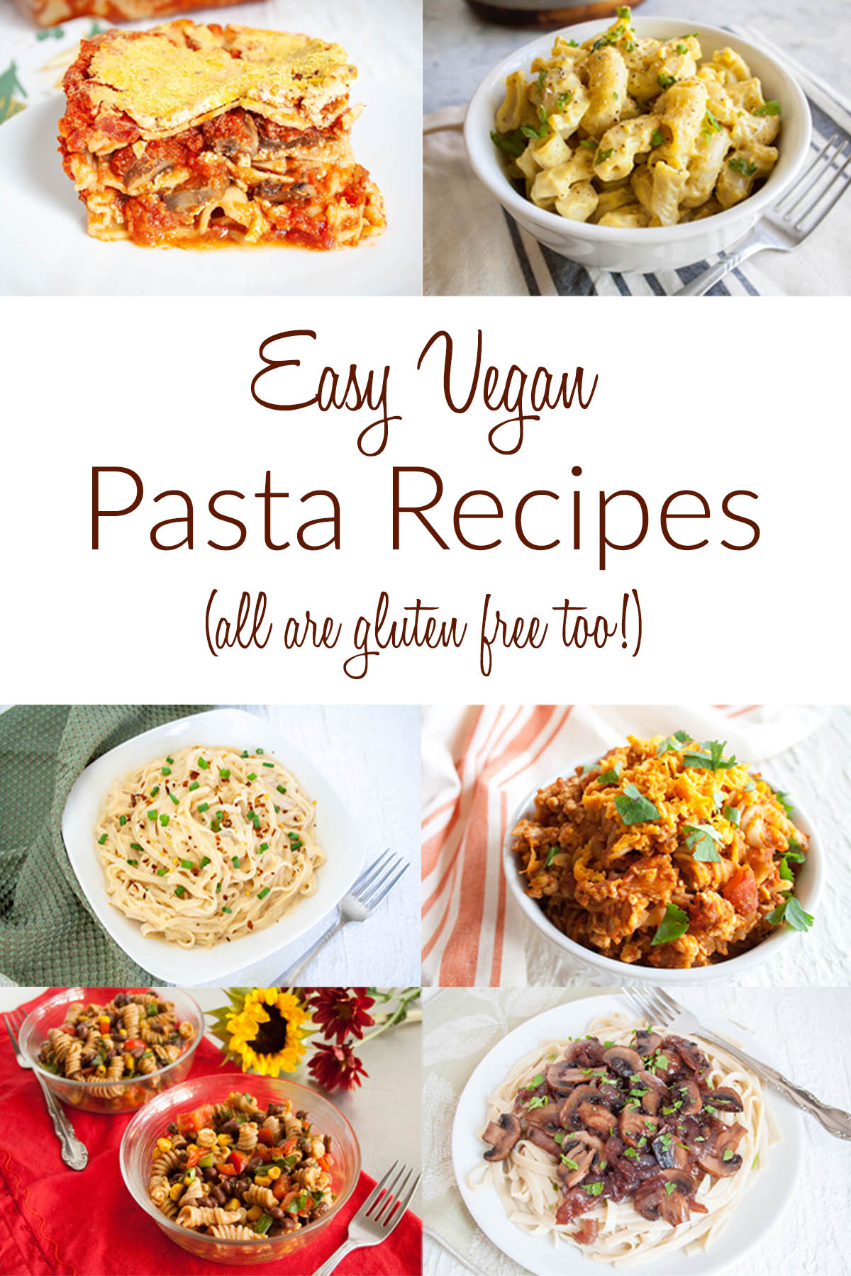 Easy Vegan Pasta Recipes collage photo with text.