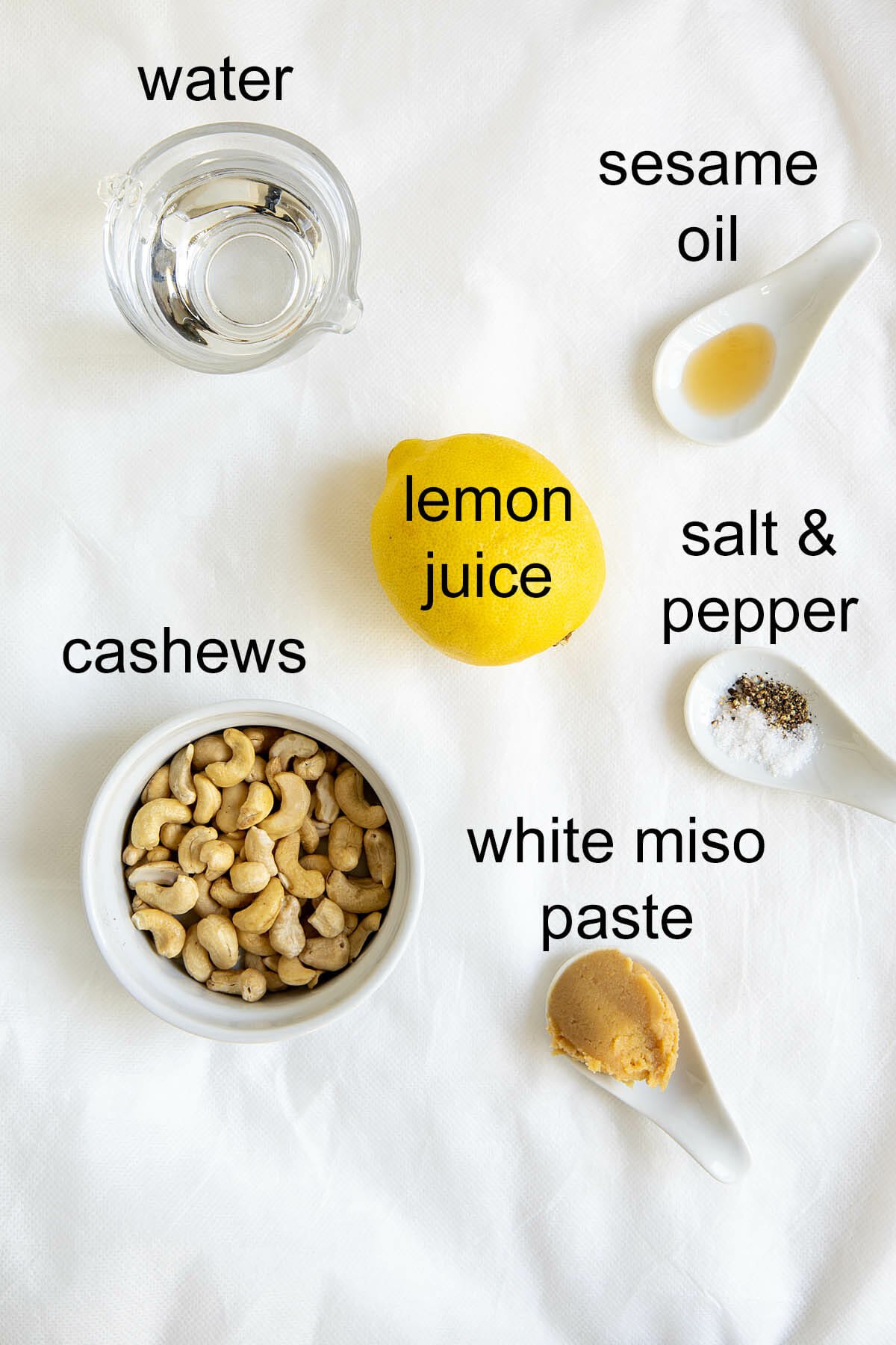 Ingredients for miso sauce with labels.