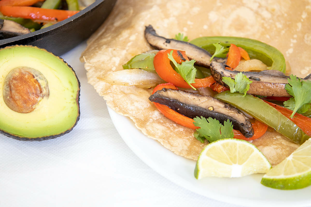 Portobello Fajitas on a plate.