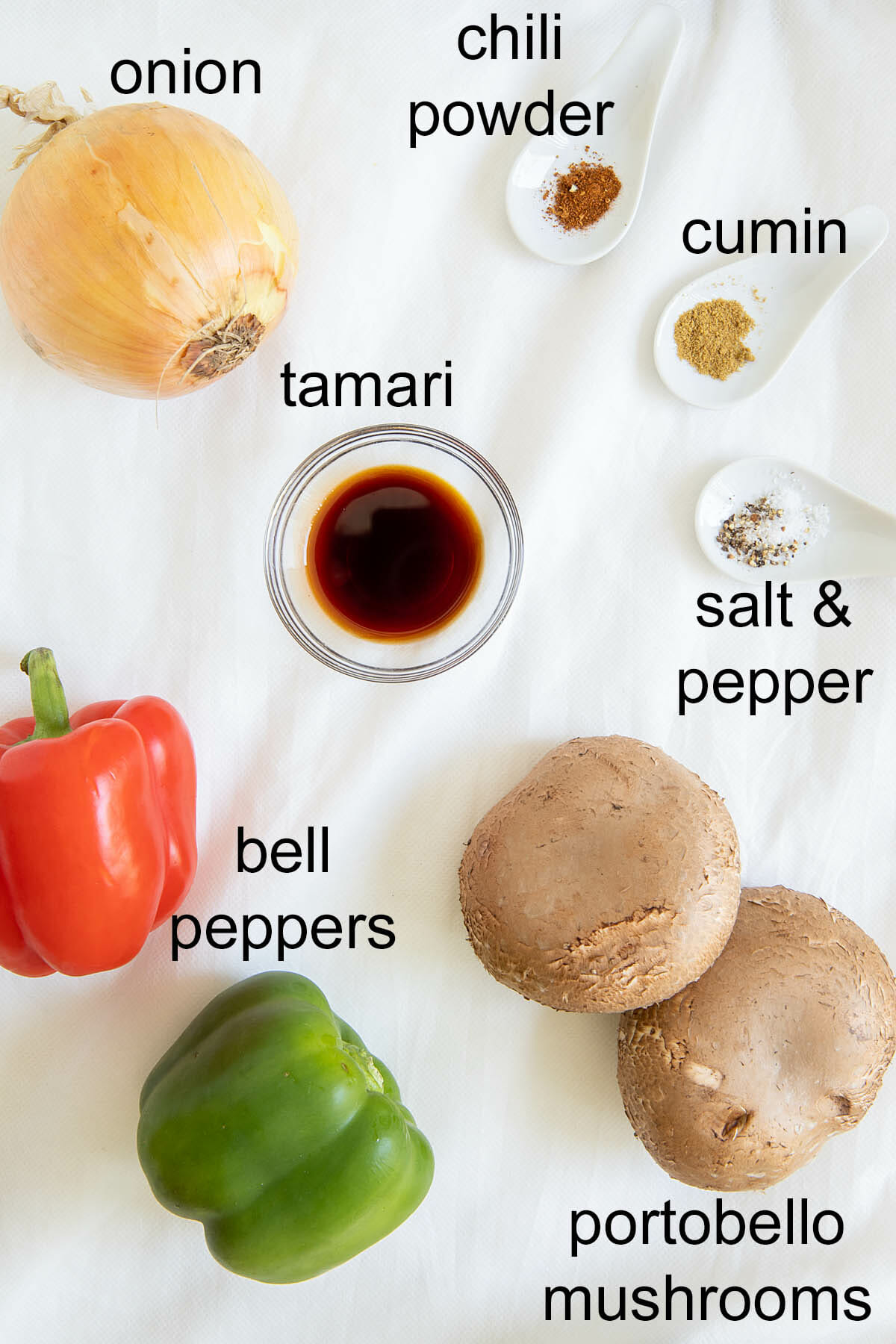 Ingredients for vegan fajitas.