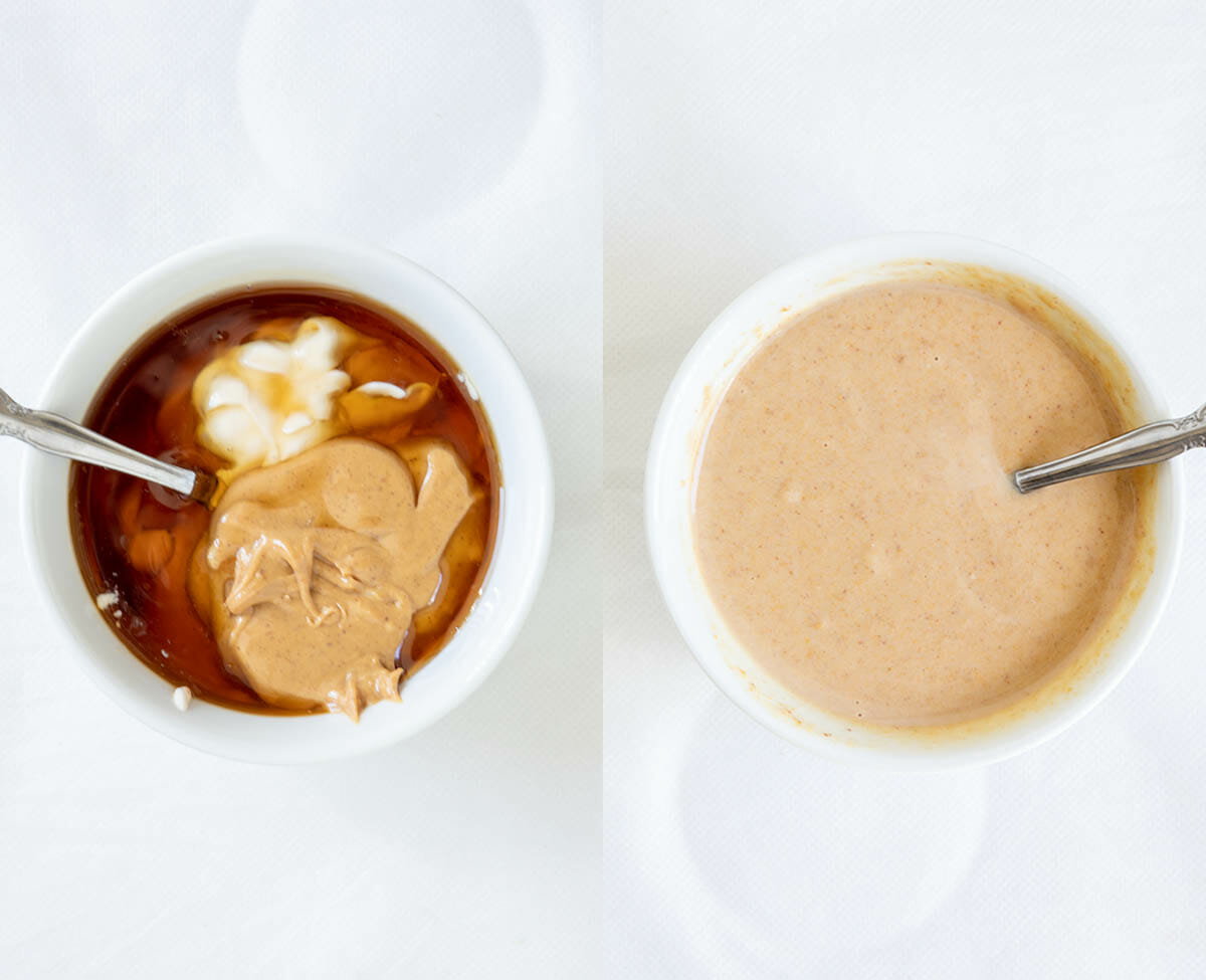 Peanut Butter Dip before and after mixing.