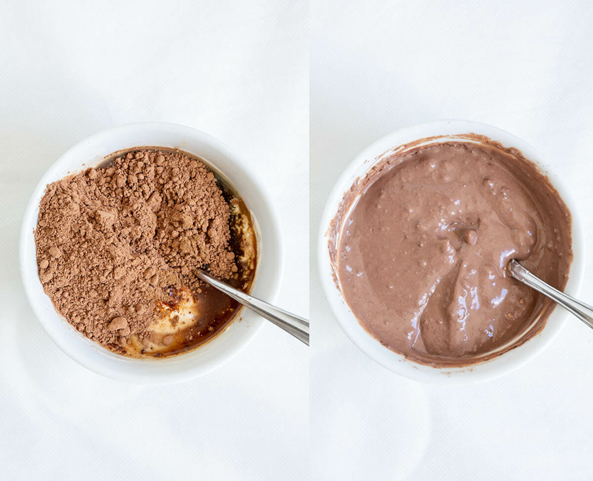 Chocolate Dip before and after mixing.