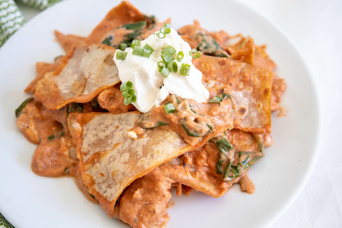 Vegan Chilaquiles on a plate.