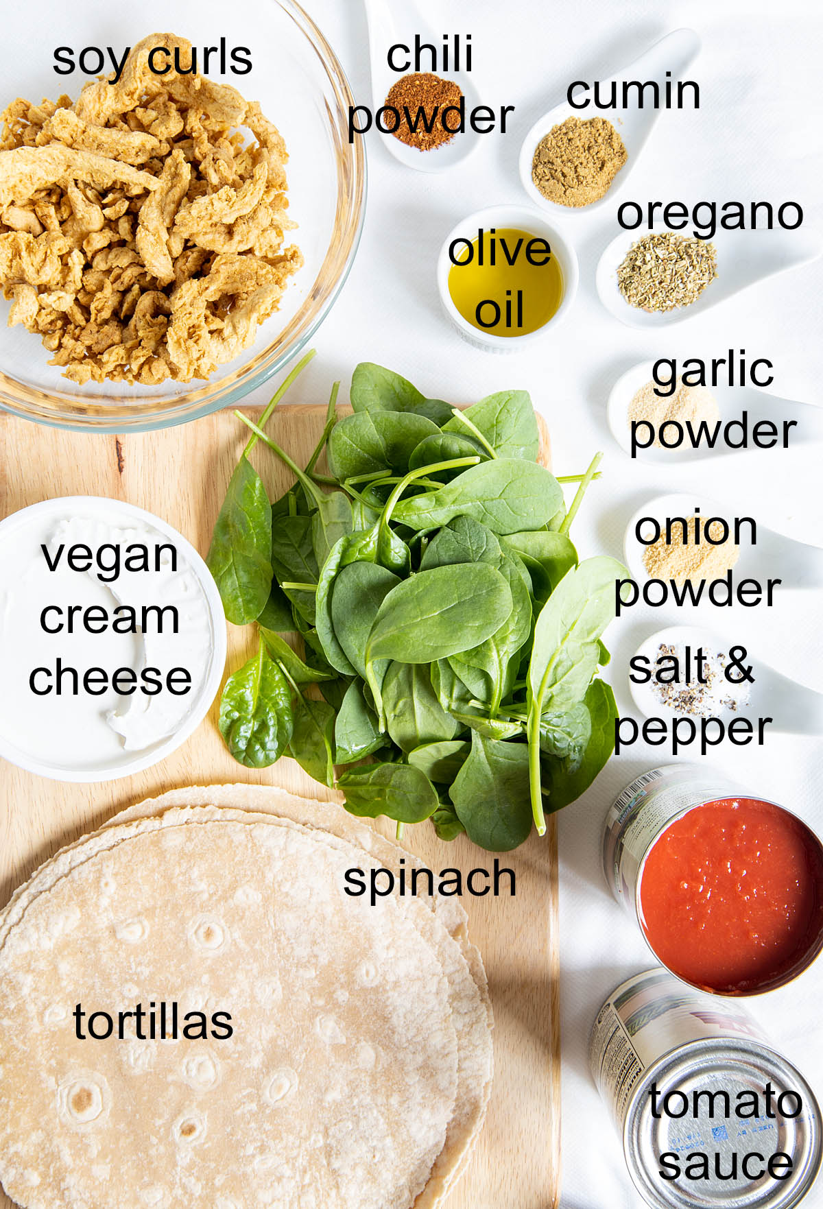 Ingredients with labels.