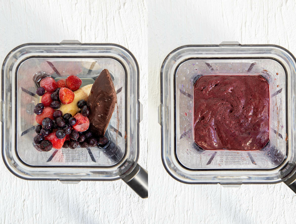 Ingredients in blender before and after being blended.