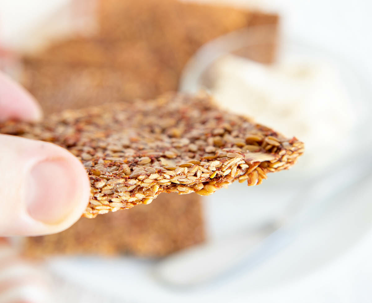 Dehydrated Pizza Cracker in hand.