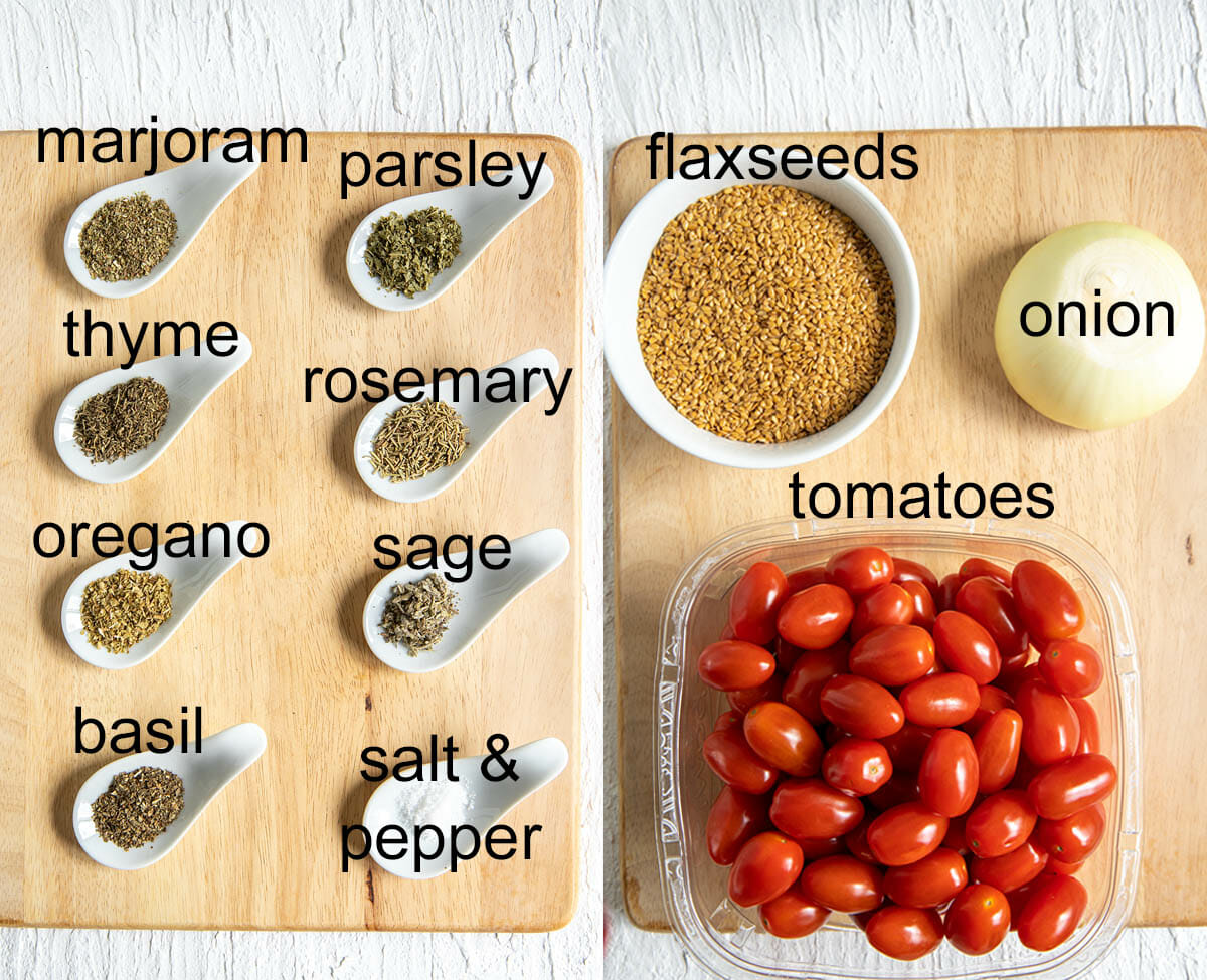 Ingredients with labels.