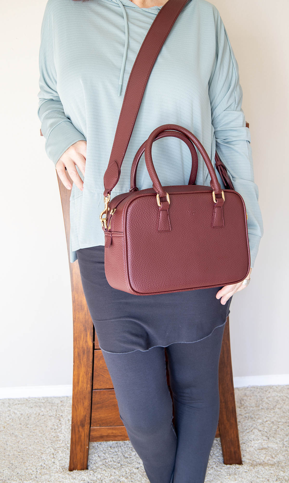 Barton Duffle Tote on woman.