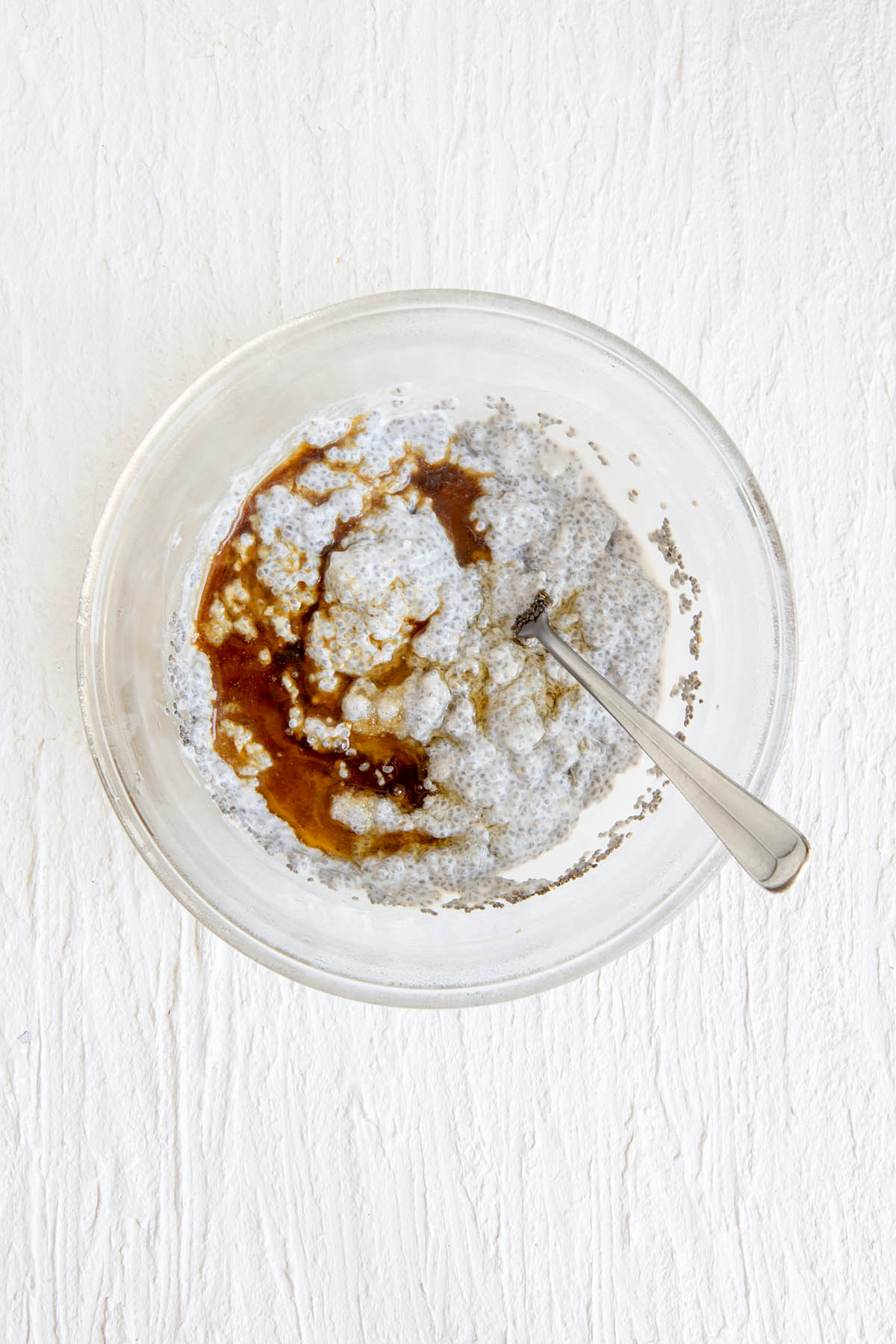 Chia pudding with maple syrup, vanilla extract, and salt added.