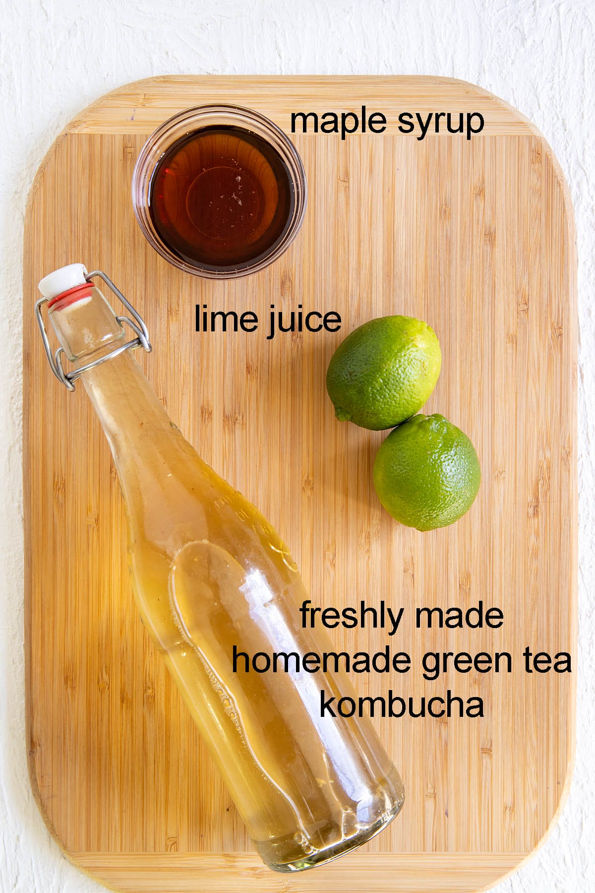 Ingredients on a cutting board with labels.