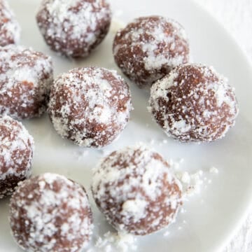 Chocolate Coconut Energy Balls on a plate.