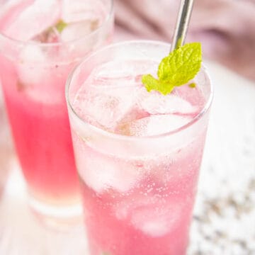 Lavender Mojitos in two glasses.