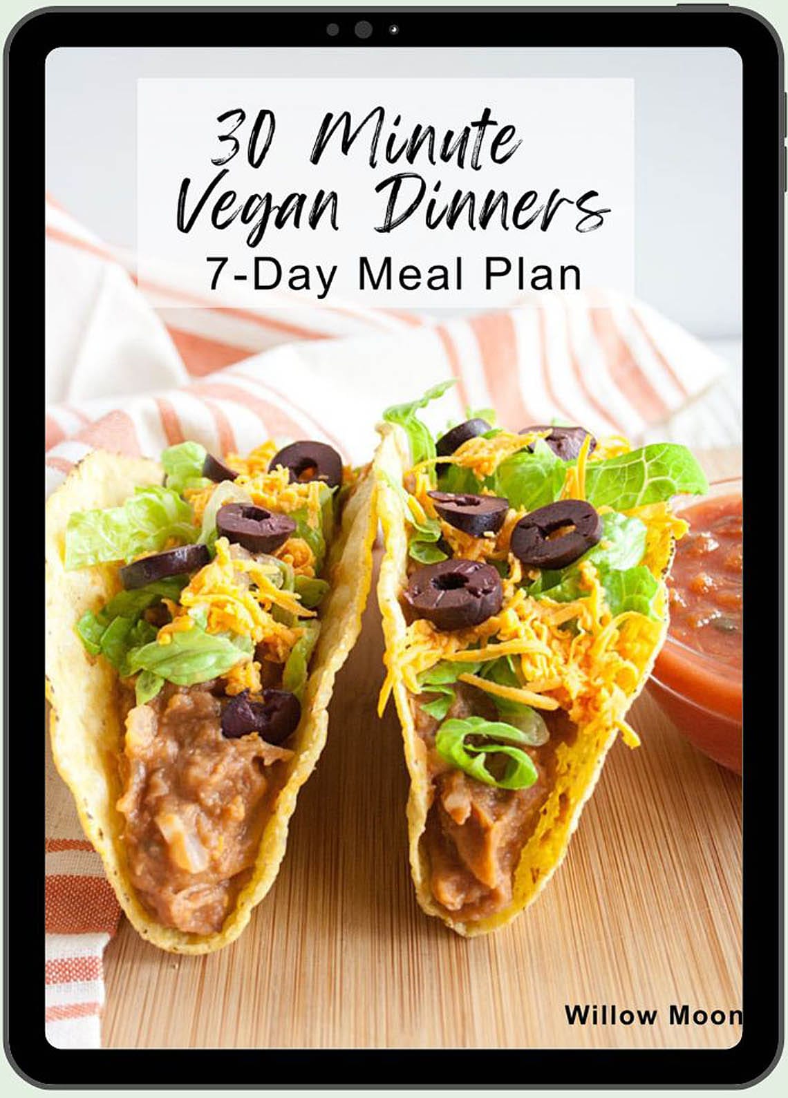 30 Minute Vegan Dinners 7-Day Meal Plan on iPad.