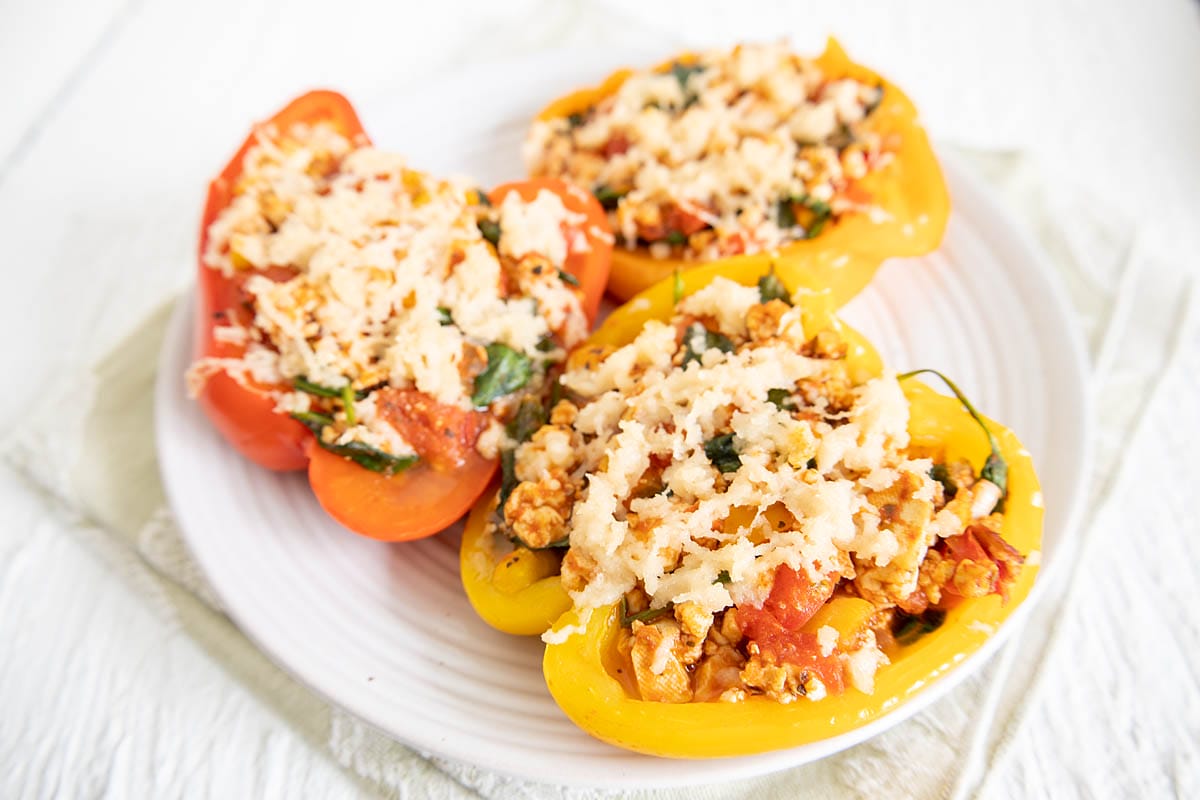 Tofu Stuffed Peppers on a plate.