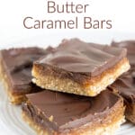 No-Bake Chocolate Peanut Butter Caramel Bars photo with text.