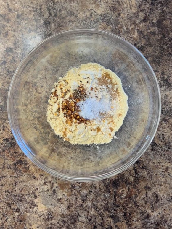Dry ingredients in a mixing bowl.
