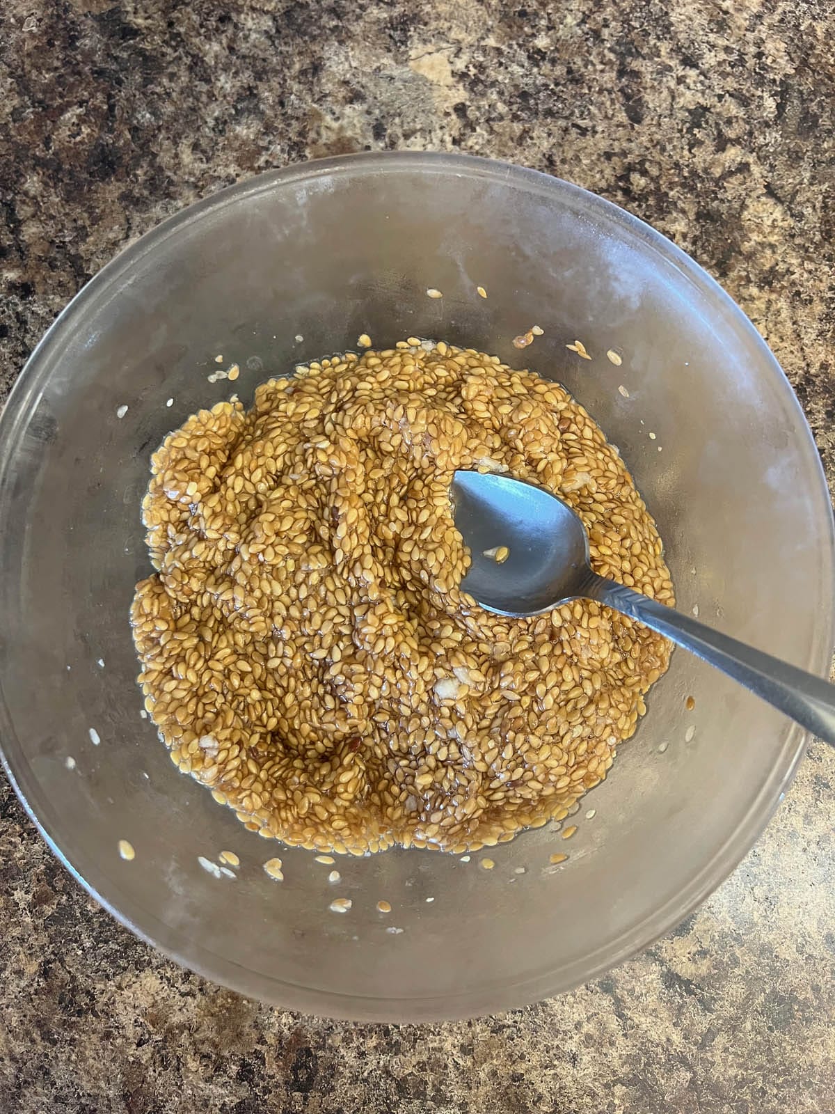 Flax seed in garlic water after sitting for an hour.
