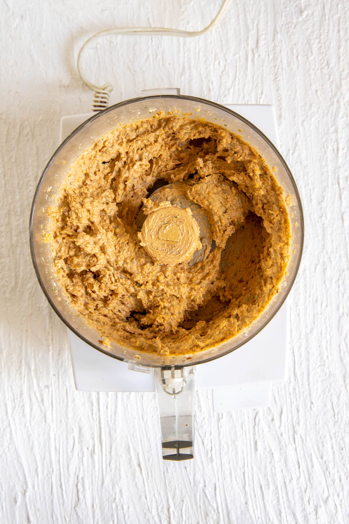 Ingredients in a food processor after blending.