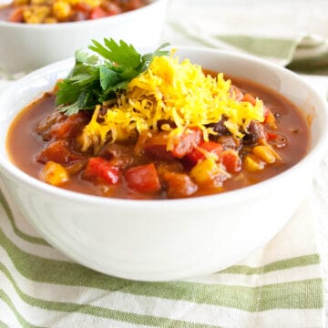 Black Bean and Corn Chili in two bowls.