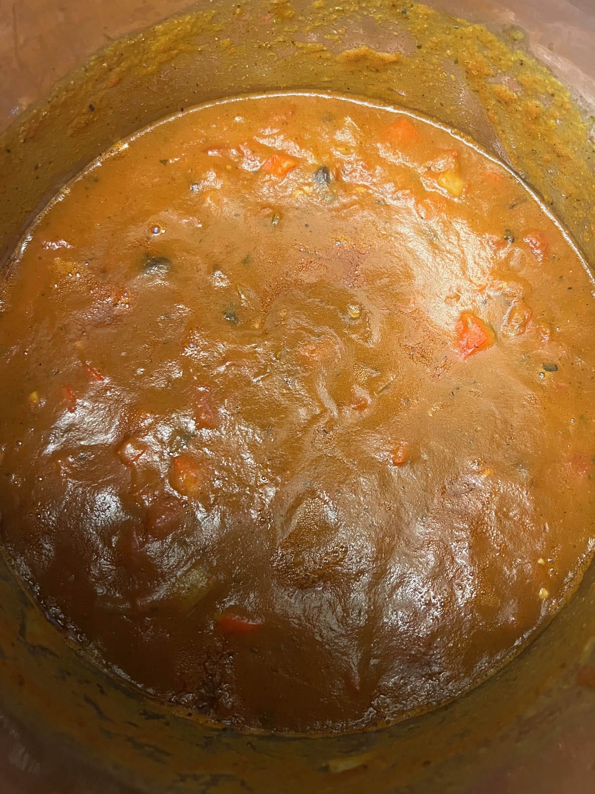 Black bean chili in a saucepan.
