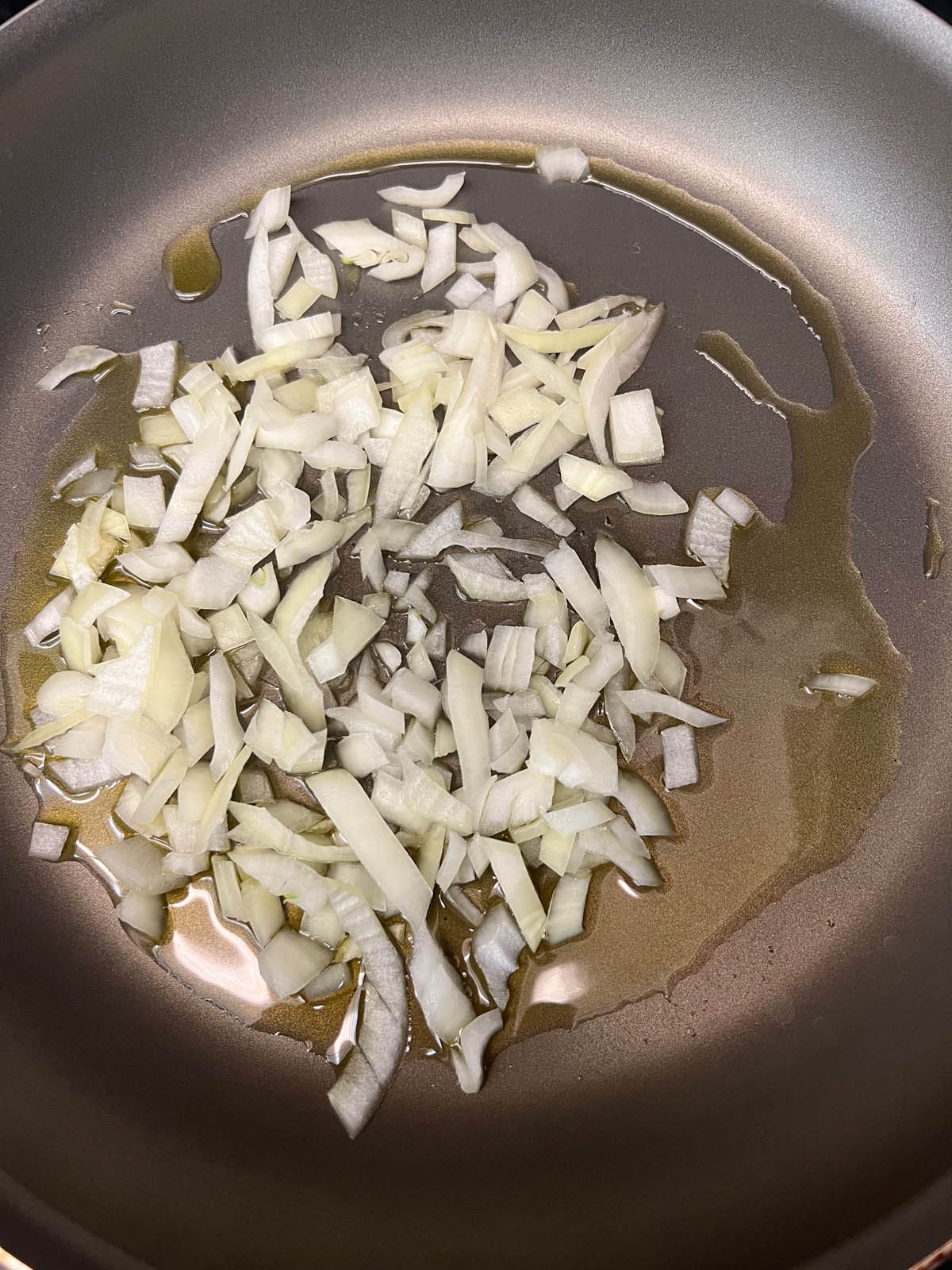 Chopped onions in a pan.
