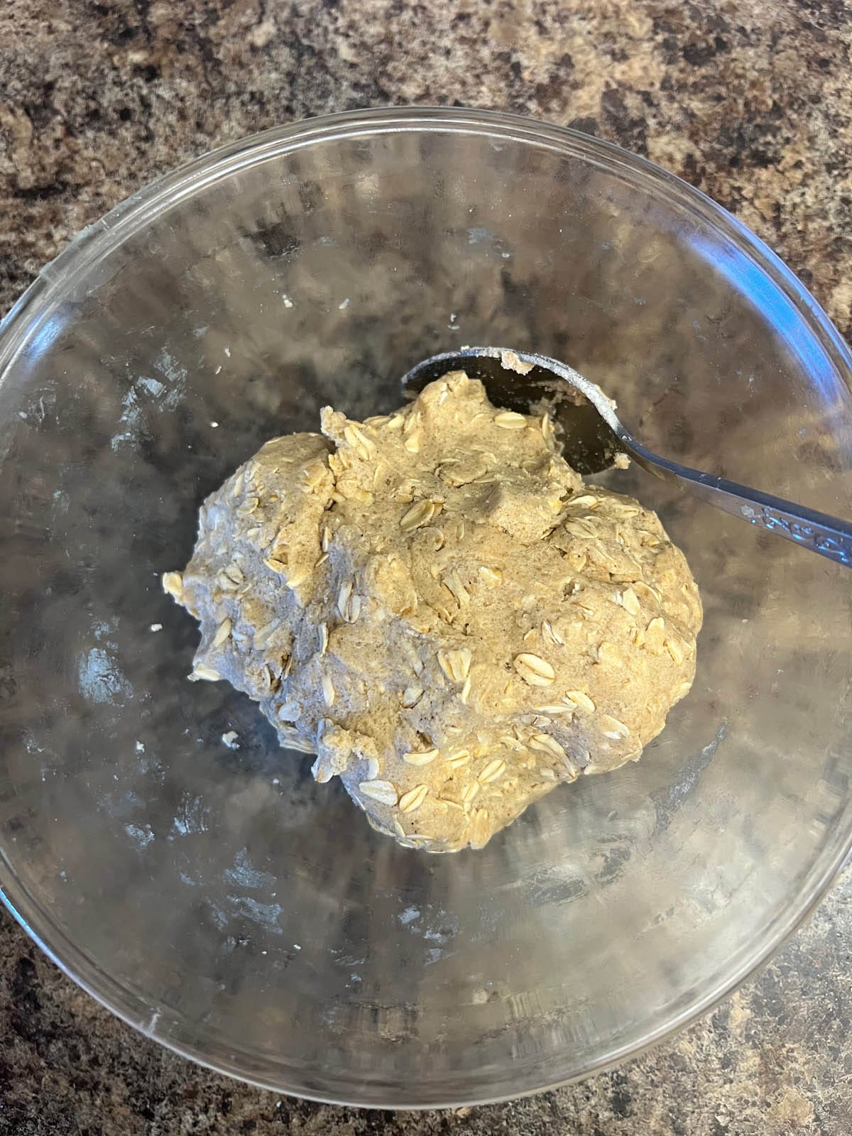 Mixed dough in a mixing bowl.