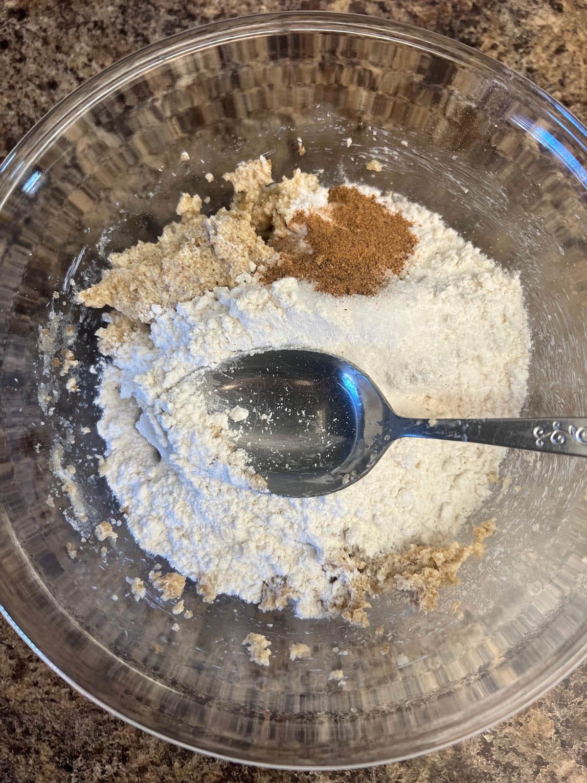 Dry ingredients added to the mixing bowl.