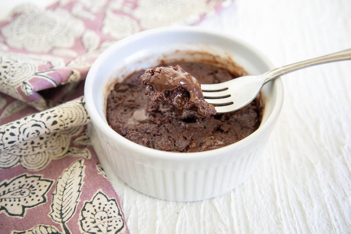Fork digging into a Vegan Mug Brownie.